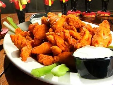 Buffalo tenders with celery and blue cheese
